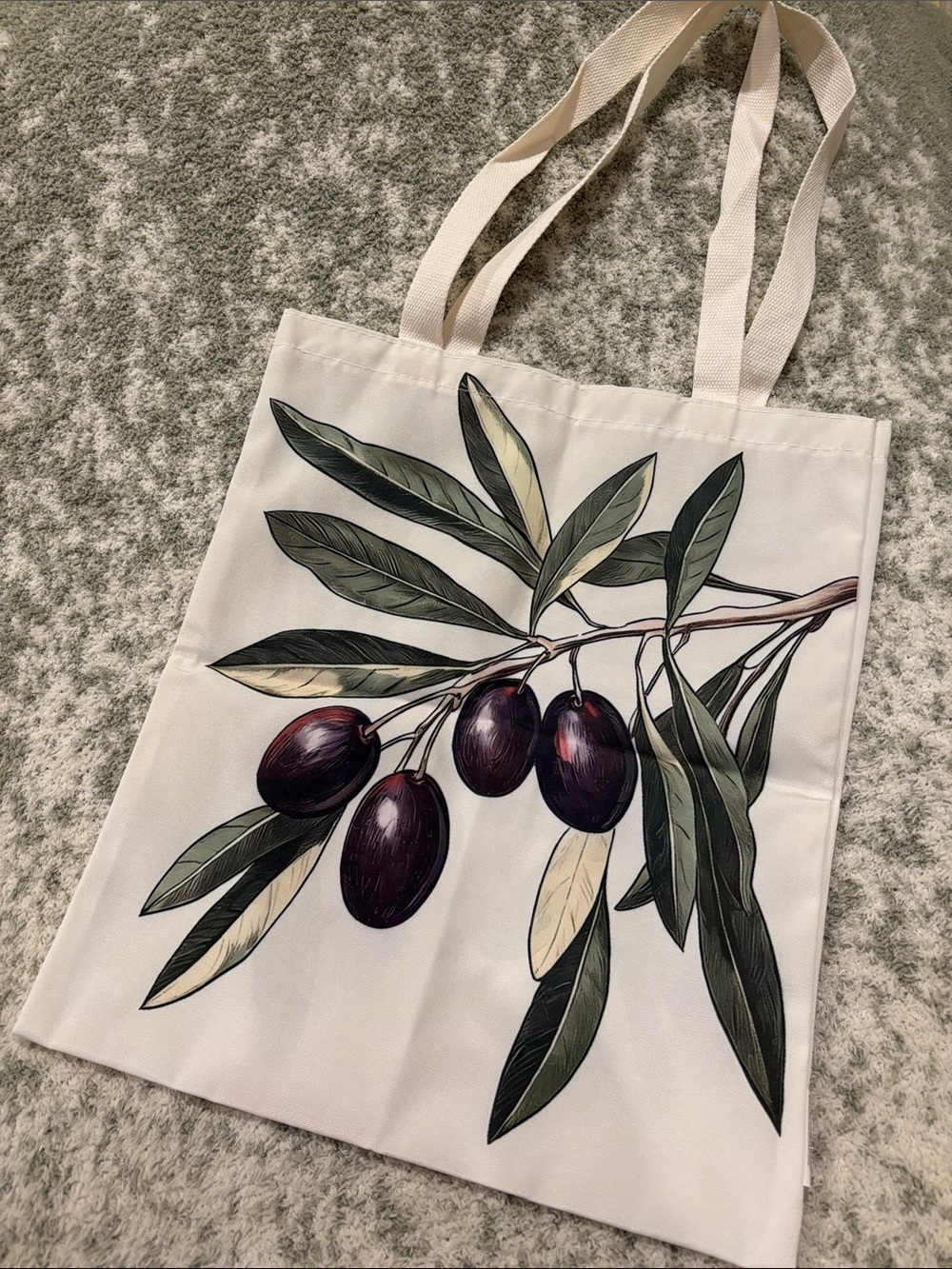 Tuscan Olive Branch Poly Canvas Tote Bag NWT Travel 13.5x15.75”